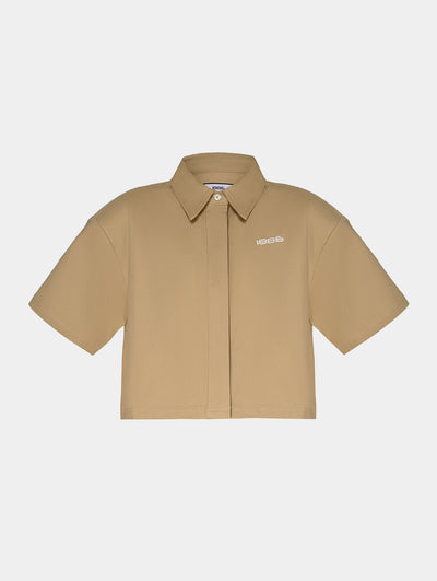 DISTRESSED CROPPED SHIRT- BEIGE