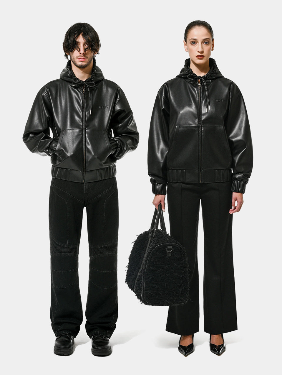 FAUX LEATHER HOODIE - BLACK – 1886 riyadh