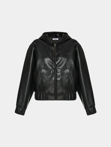 FAUX LEATHER HOODIE - BLACK – 1886 riyadh