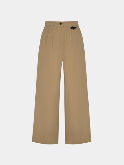 PLEAT DETAIL WIDE LEG PANTS - KHAKI