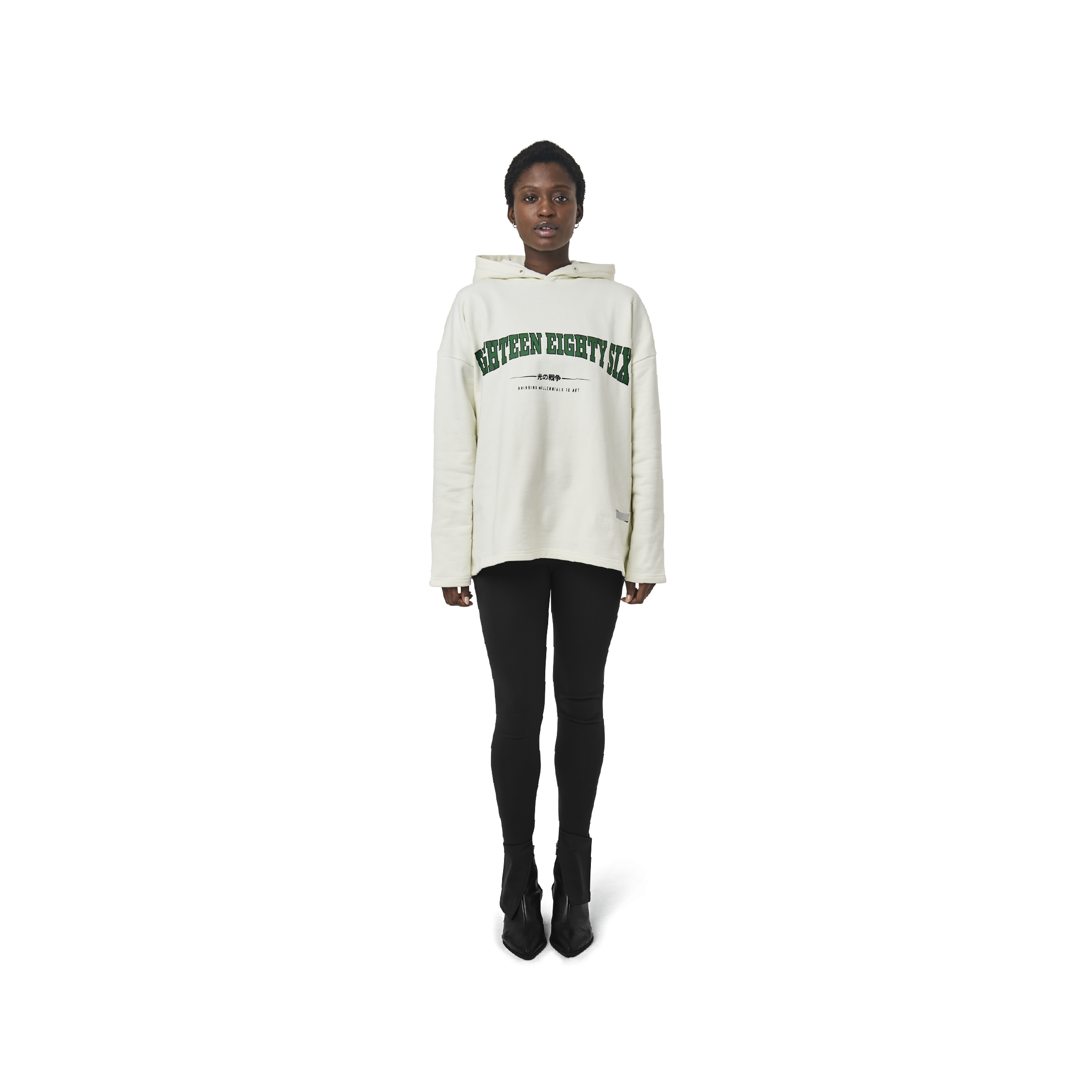 Classic leggings in black fabric featuring Eighteen Eighty-Six logo patch sewn at Elastic waistband. Open at ankle cuffs.